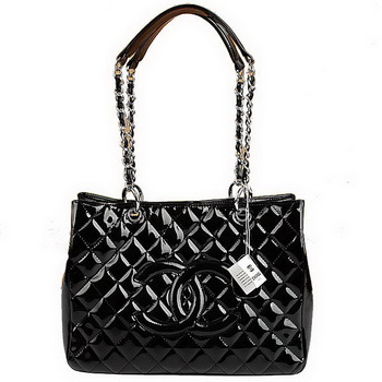 AAA Chanel Classic CC Shopping Bag A35899 Black Patent Silver Hardware Replica